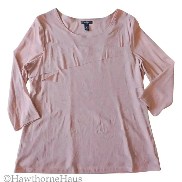 ALFANI Mesh 3/4 Sleeve Layered Top Size XL Stretch Dusty Rose - Picture 1 of 5